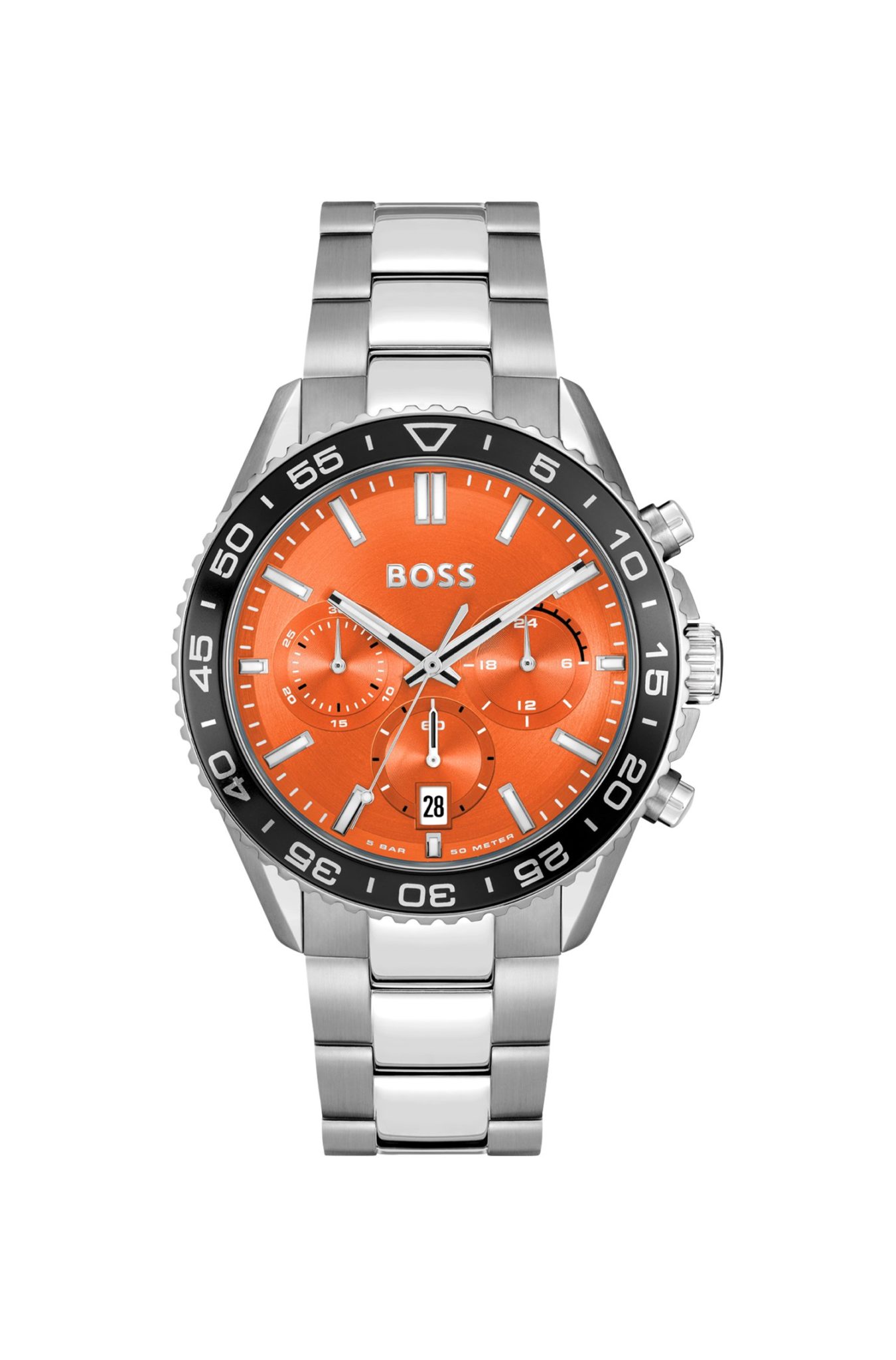 Hugo Boss Montre chronographe avec cadran orange et bracelet à maillons