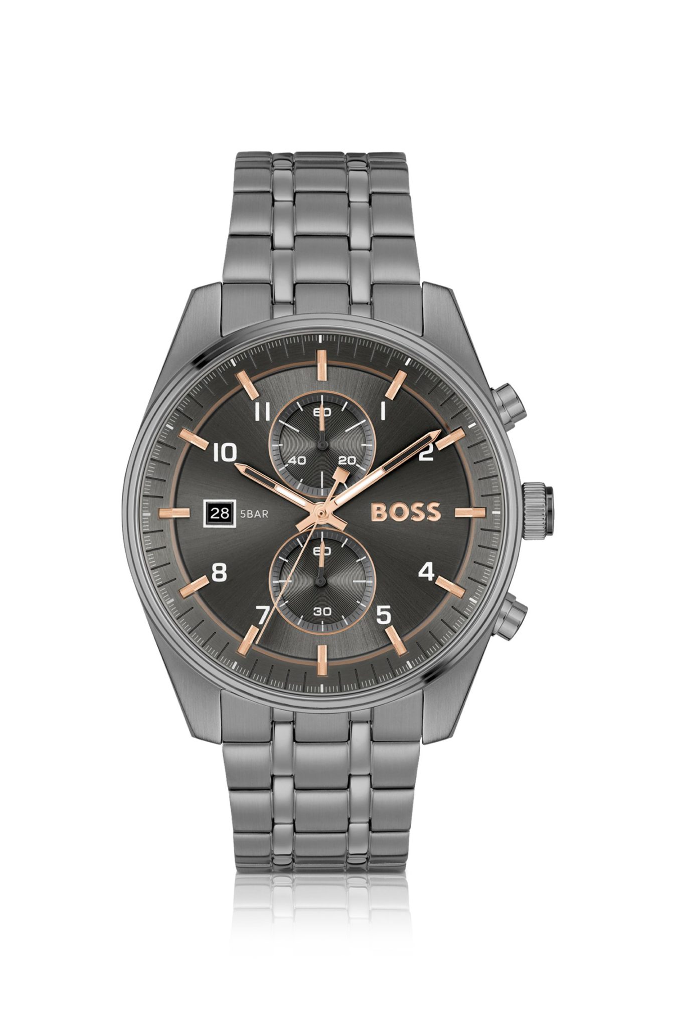 Hugo Boss Montre chronographe en acier plaqué gris avec détails dorés