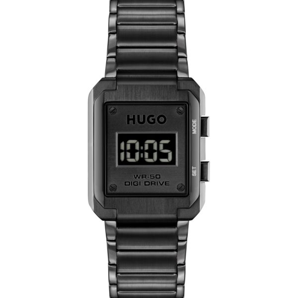 Hugo Boss Montre digitale à cadran noir et bracelet à maillons