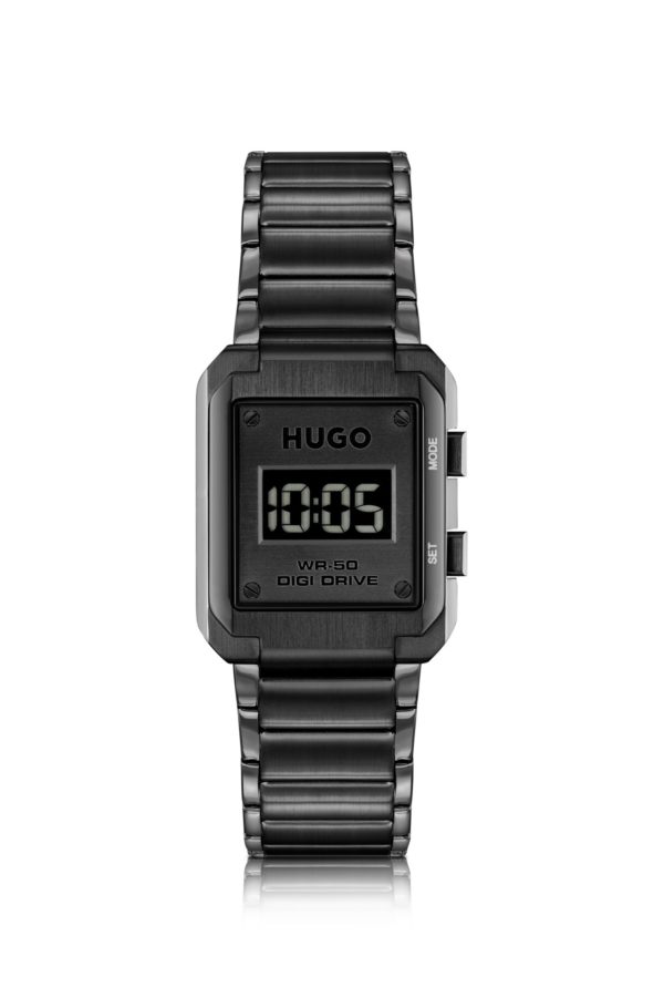 Hugo Boss Montre digitale à cadran noir et bracelet à maillons