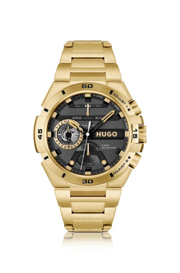 Hugo Boss Montre en acier doré jaune à cadran noir
