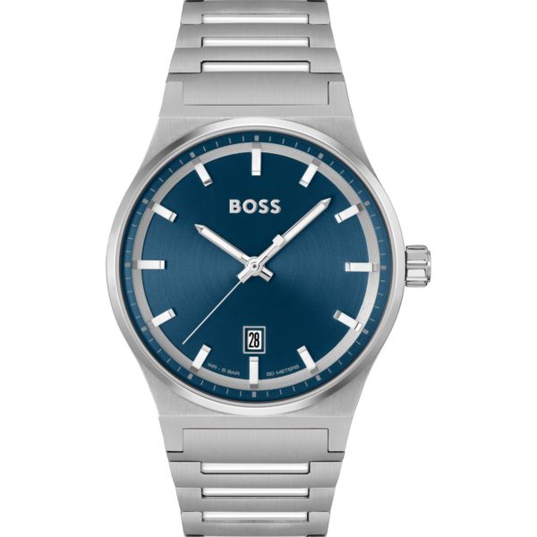 Hugo Boss Montre avec cadran bleu et bracelet à maillons en acier inoxydable