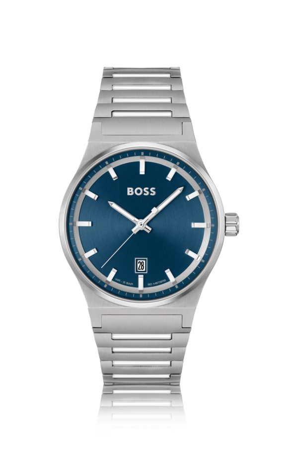 Hugo Boss Montre avec cadran bleu et bracelet à maillons en acier inoxydable