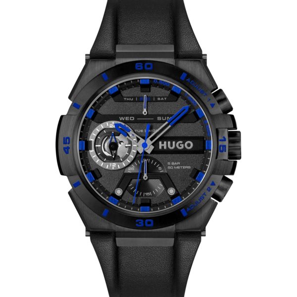 Hugo Boss Montre en acier plaqué noir avec bracelet en cuir