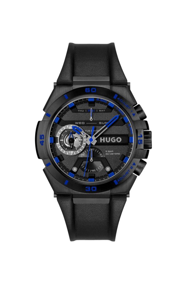 Hugo Boss Montre en acier plaqué noir avec bracelet en cuir