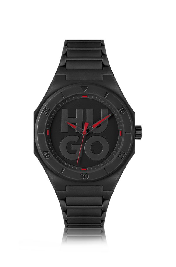 Hugo Boss Montre noire à bracelet en silicone et cadran à logo revisité