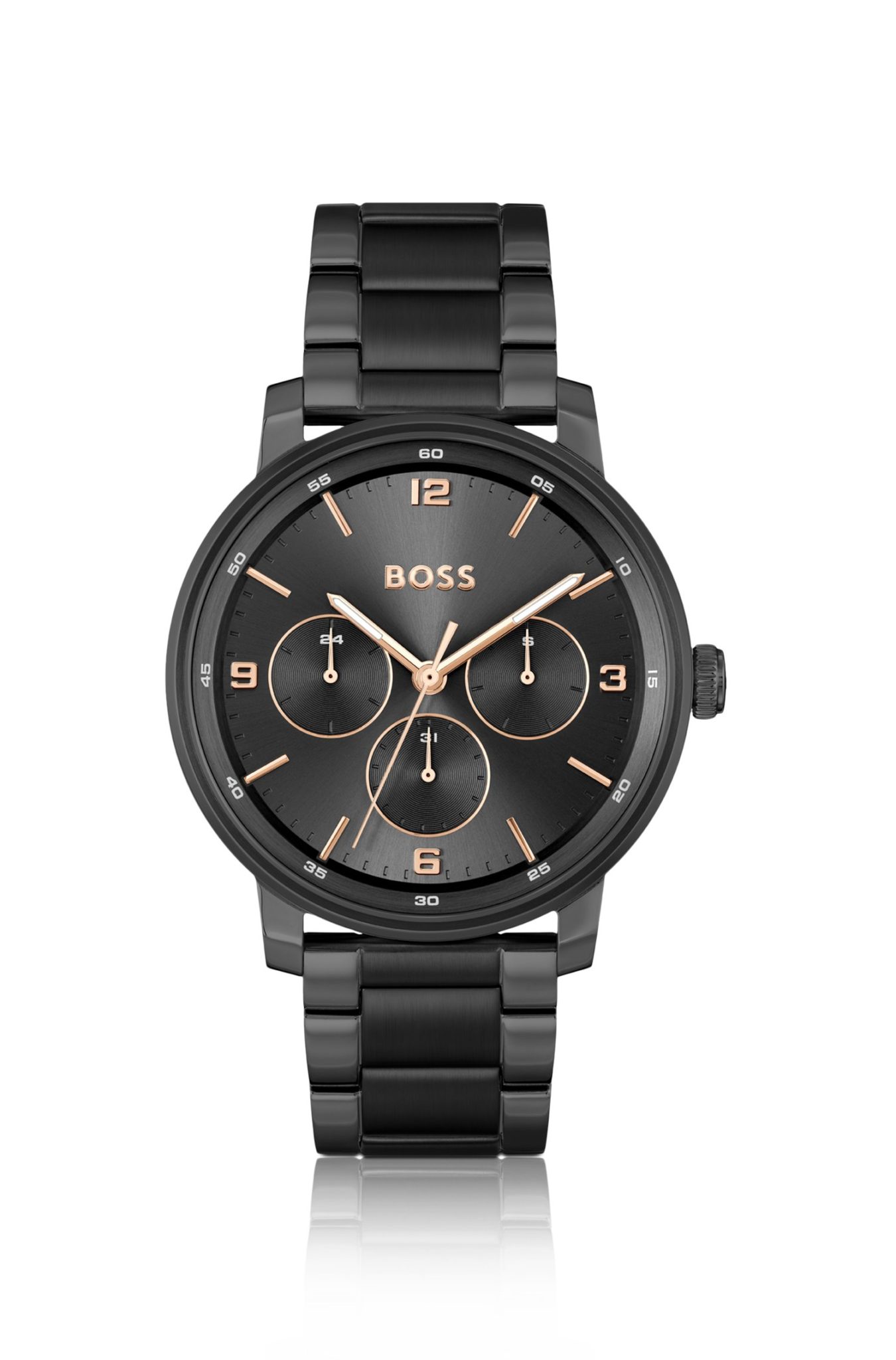 Hugo Boss Montre noire à cadran ton sur ton et bracelet à maillons