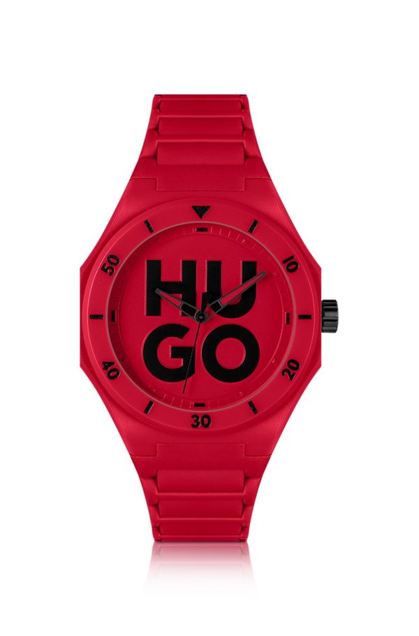 Hugo Boss Montre rouge à bracelet en silicone ton sur ton