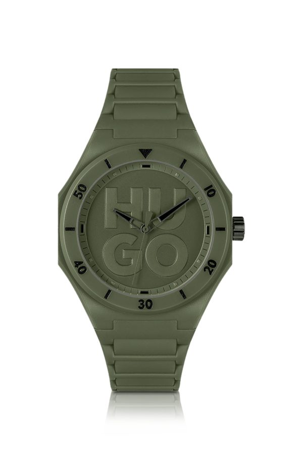 Hugo Boss Montre verte à bracelet en silicone ton sur ton