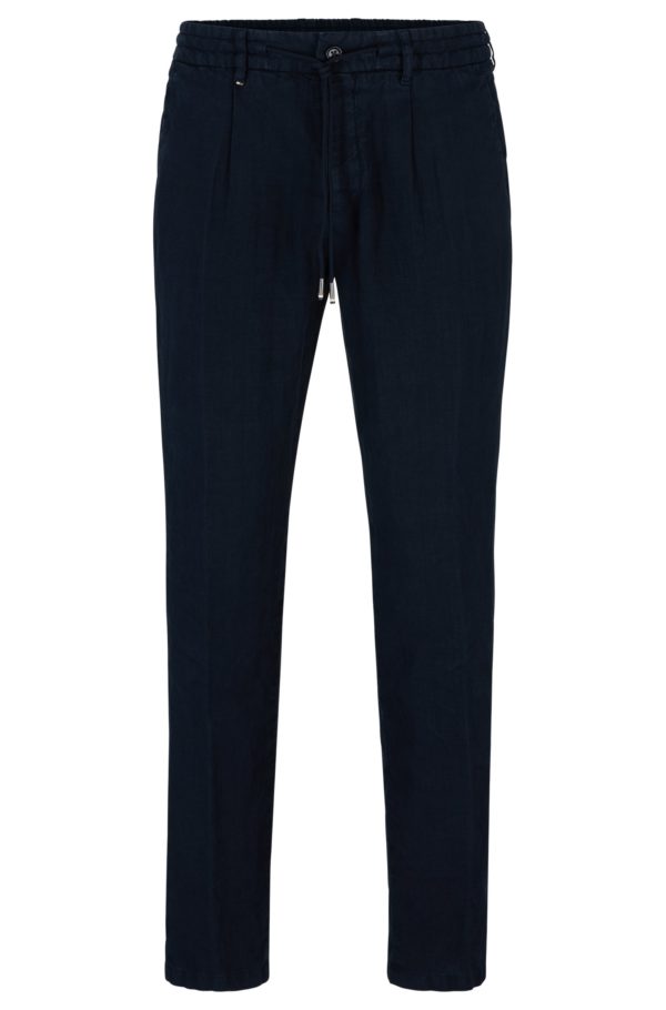 Hugo Boss Pantalon Slim Fit en lin avec lien à la taille