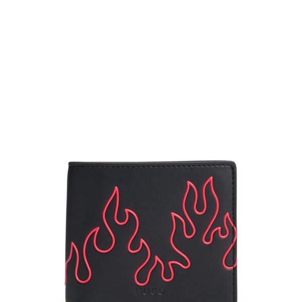 Portefeuille à deux volets en similicuir avec motif flamme artistique – Hugo Boss