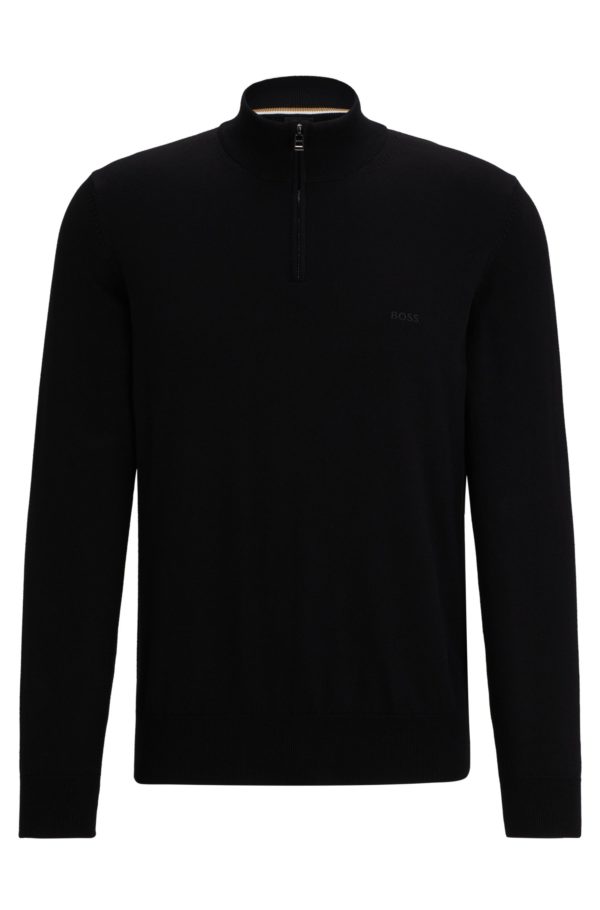 Hugo Boss Pull en coton à encolure zippée avec logo brodé