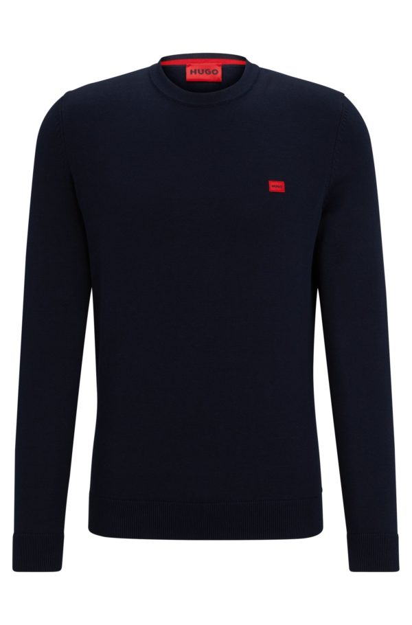 Hugo Boss Pull en coton avec étiquette logotée rouge