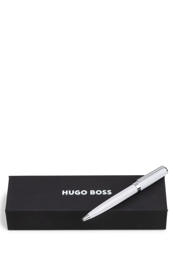 Hugo Boss Stylo à bille en laque blanche brillante avec anneau logoté