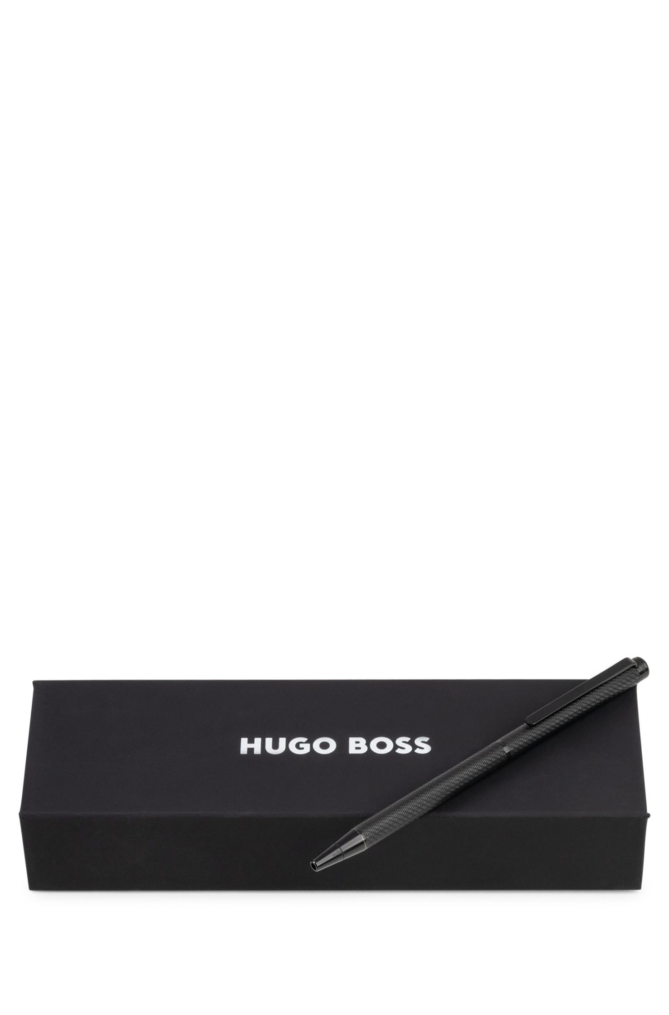 Hugo Boss Stylo à bille en métal noir à motif gravé