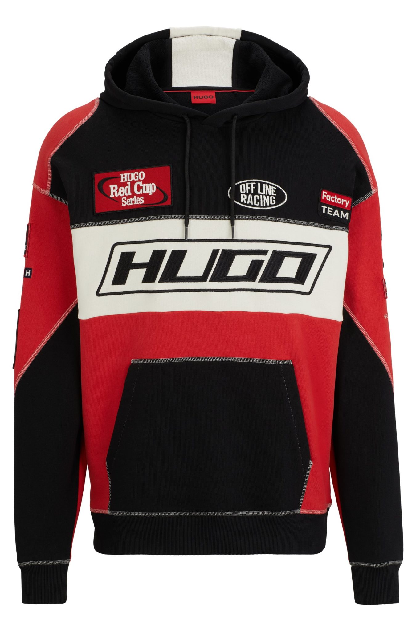 Hugo Boss Sweat à capuche color block en coton avec détails inspirés des courses automobiles