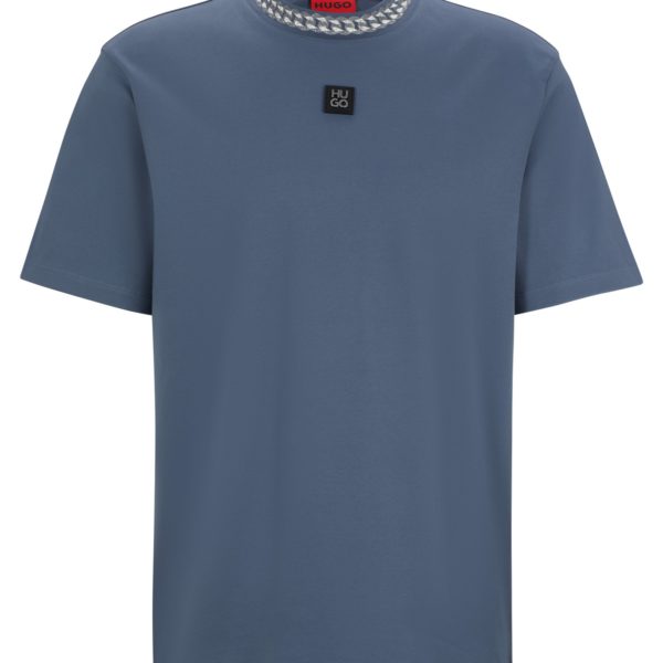 T-shirt en coton interlock avec col à imprimé chaîne – Hugo Boss