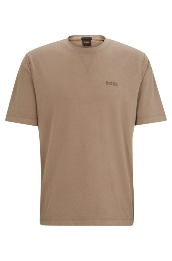 Hugo Boss T-shirt en coton teint en pièce avec étiquette logo