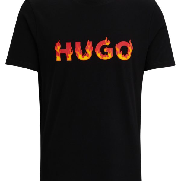 T-shirt en jersey de coton avec logo flammes en relief – Hugo Boss