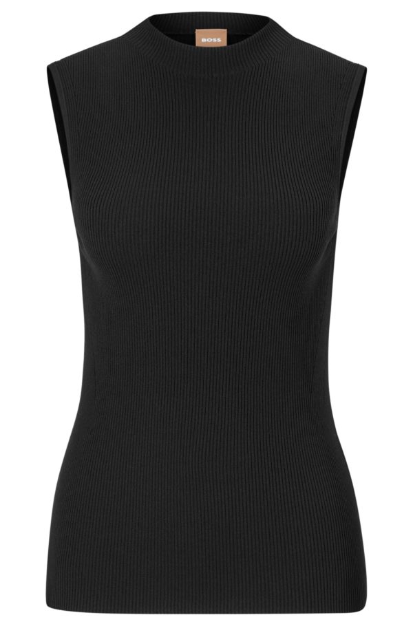 Hugo Boss Haut sans manches en tissu côtelé à col montant