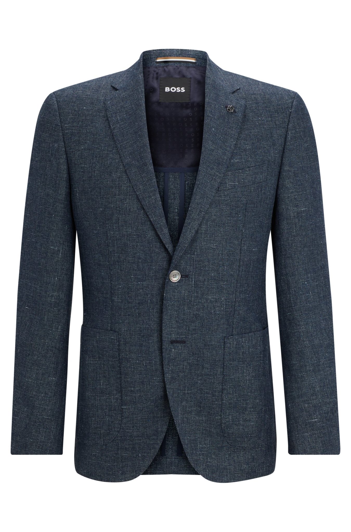 Hugo Boss Veste Regular Fit en laine et lin à micro motif