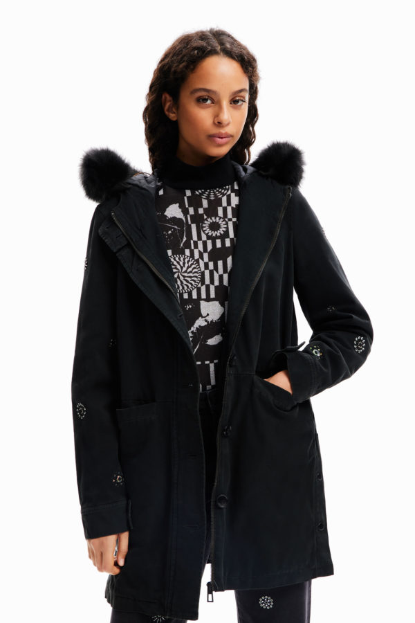 Parka capuche broderies Desigual