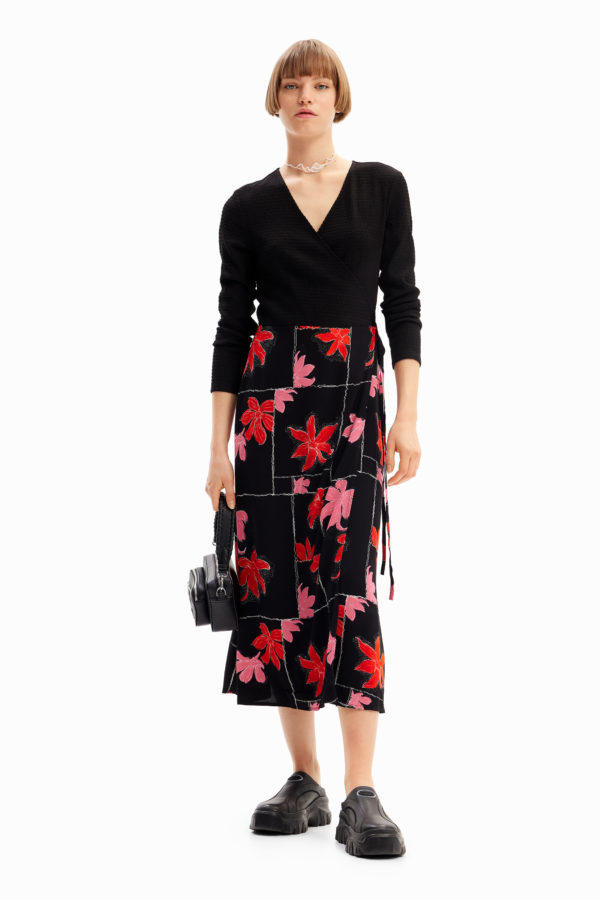 Robe midi croisée fleurs Desigual