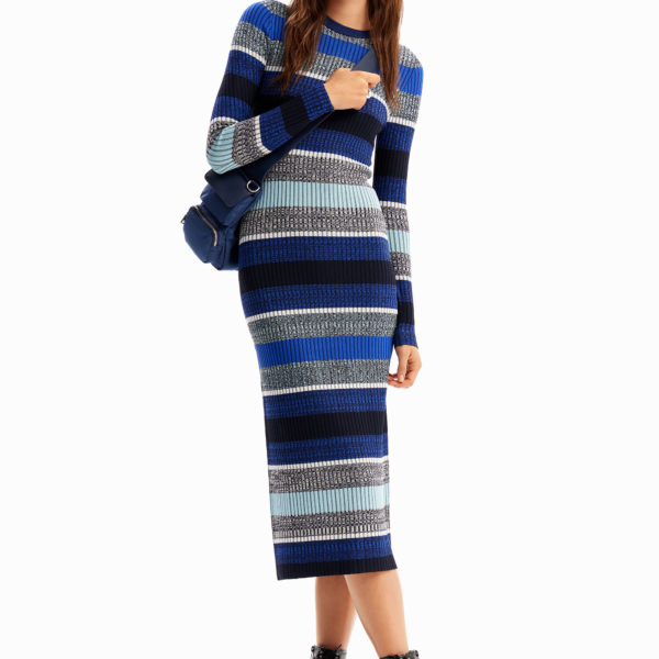 Robe midi tissu côtelé rayures Desigual