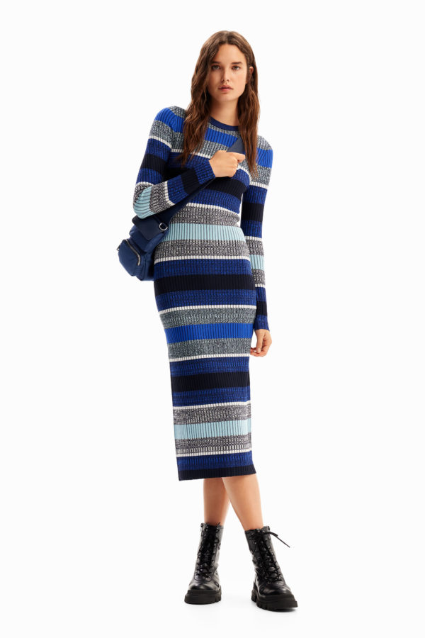 Robe midi tissu côtelé rayures Desigual