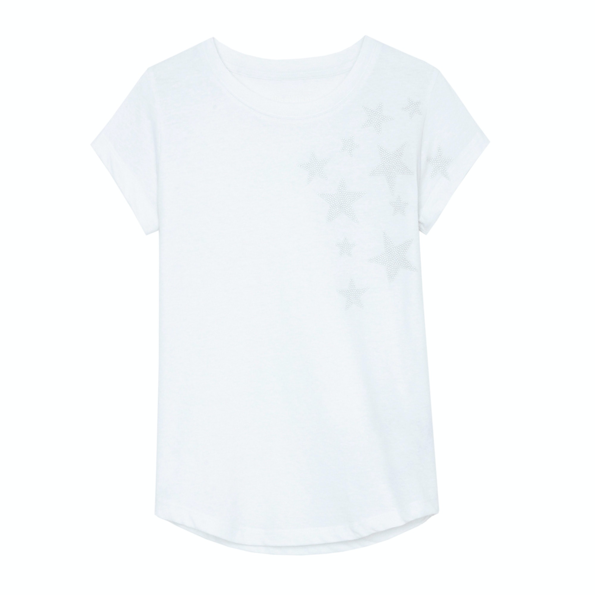 T-Shirt Skinny Stars Strass Blanc - Taille L - Femme