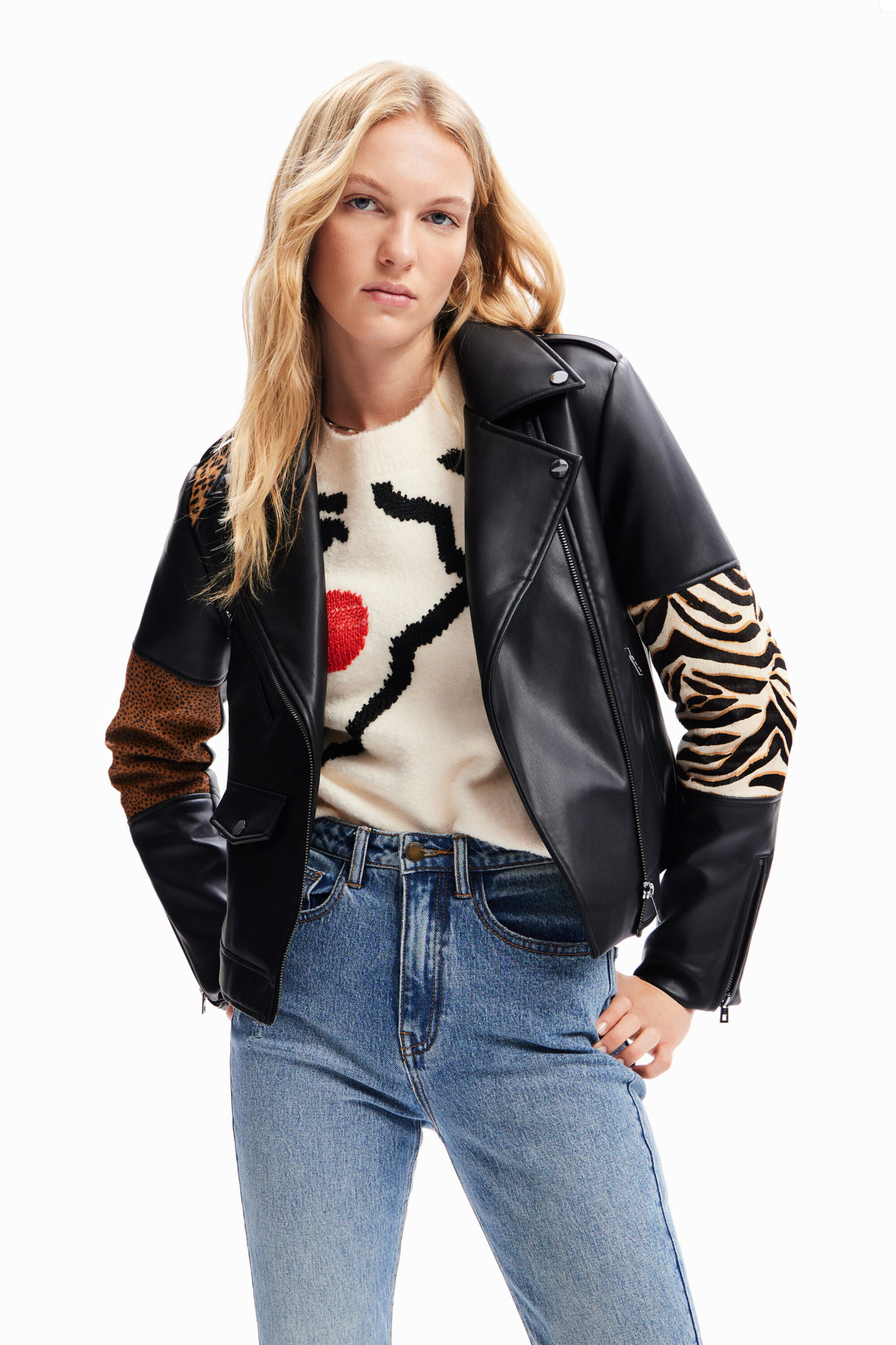 Veste "biker" cuir patchwork Desigual