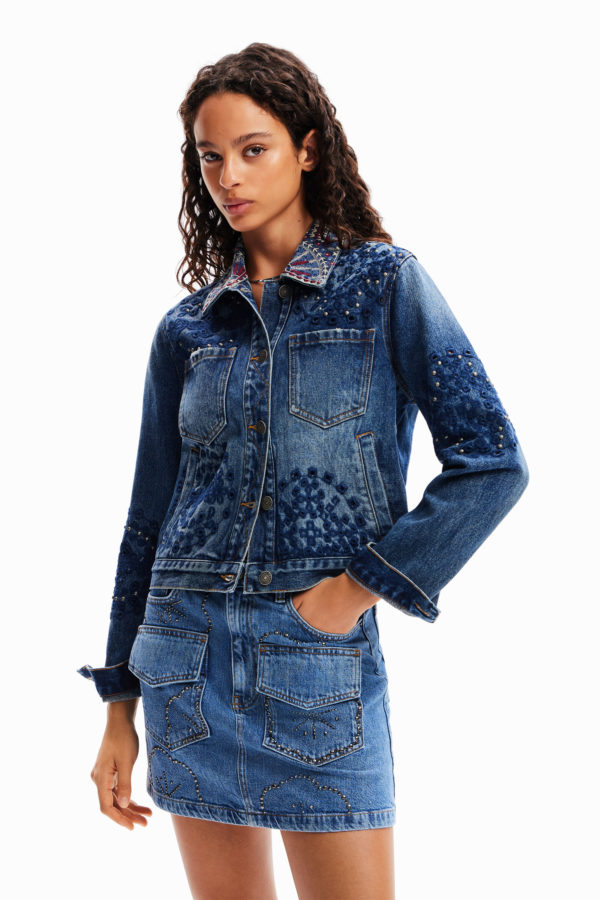 Veste jean broderie suisse Desigual