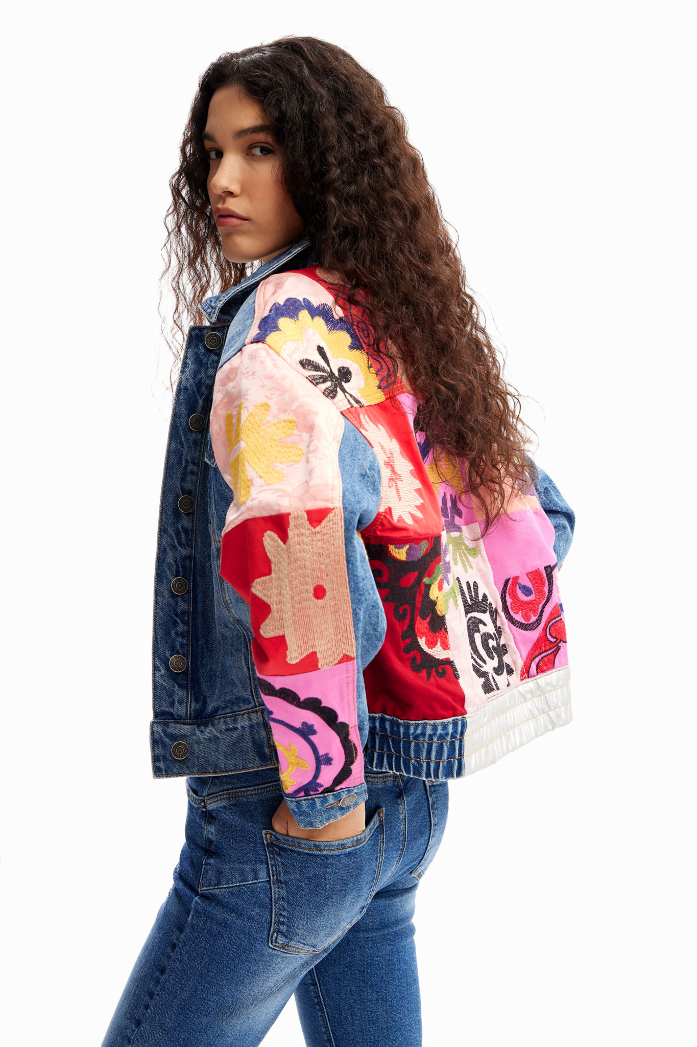 Veste jean courte patchwork Desigual