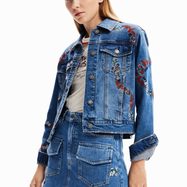 Veste trucker jean broderies Desigual