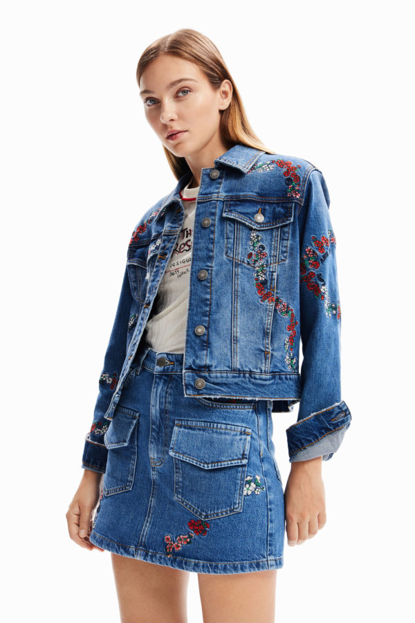 Veste trucker jean broderies Desigual