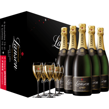 Pack 6 Bouteilles Champagne Lanson – le Black Label Brut + 6 Flutes