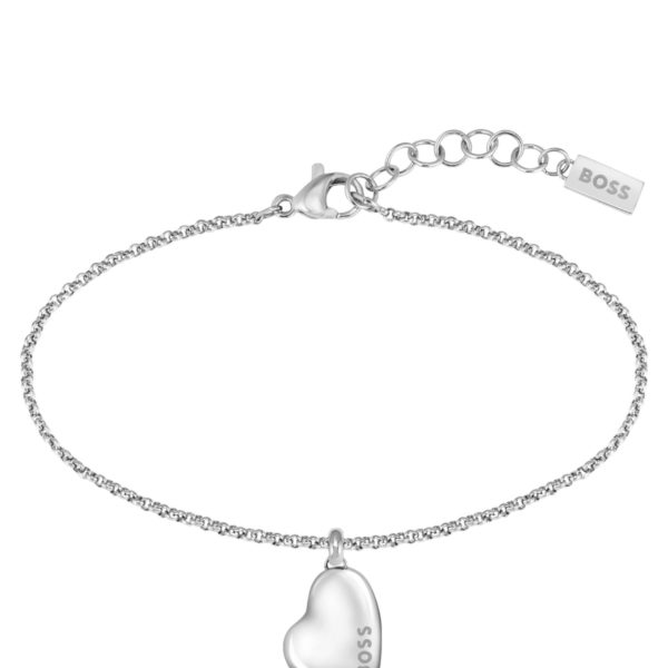 Hugo Boss Bracelet argenté avec pendentif logoté en forme de cœur