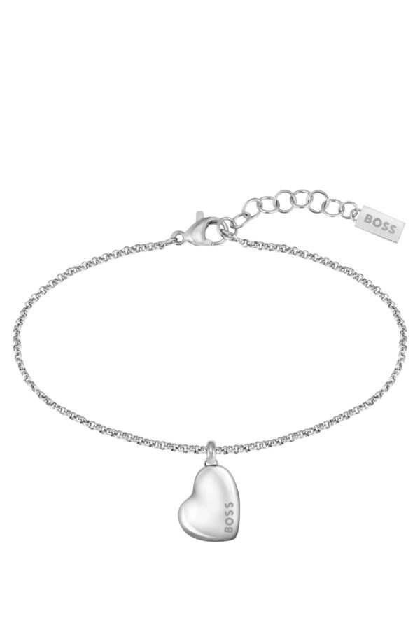 Hugo Boss Bracelet argenté avec pendentif logoté en forme de cœur