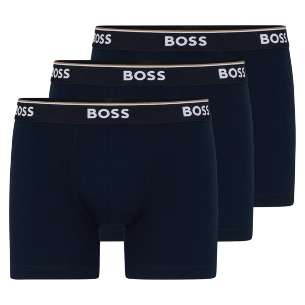 Lot de trois boxers longs en coton stretch avec logos – Hugo Boss
