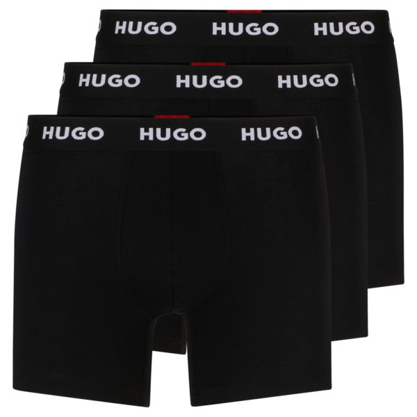 Lot de trois boxers longs en coton stretch avec tailles avec logos – Hugo Boss