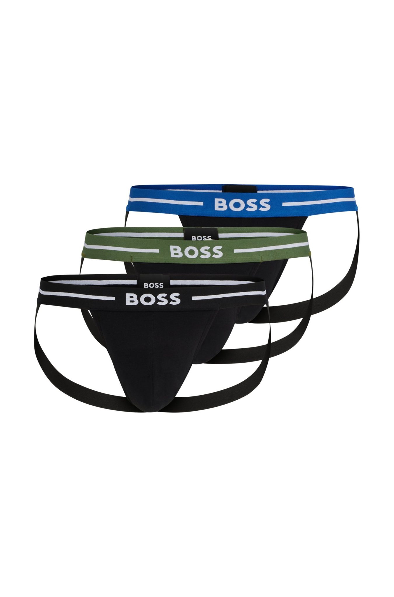 Hugo Boss Lot de trois jockstraps en coton stretch avec taille logotée