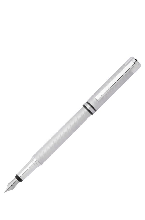 Hugo Boss Stylo-plume chromé à motif gravé