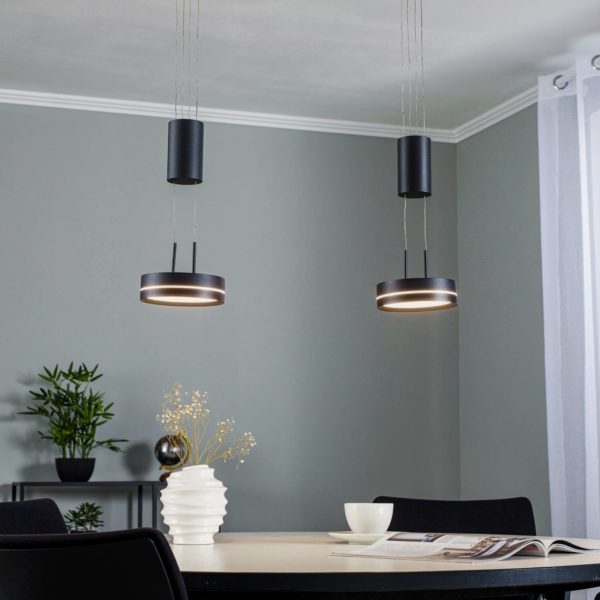 Lindby Eilika suspension LED, à 2 lampes. anthracite LINDBY