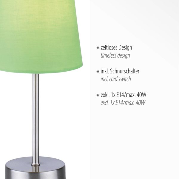 JUST LIGHT. Lampe à poser Heinrich abat-jour en tissu vert JUST LIGHT.