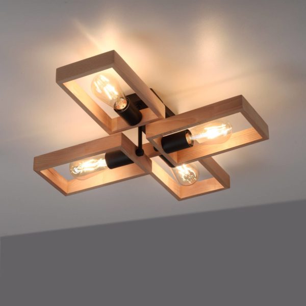 JUST LIGHT. Plafonnier Frame en bois, à quatre lampes JUST LIGHT.
