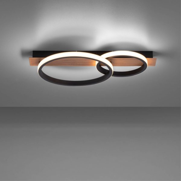 JUST LIGHT. Plafonnier LED Trooper, décor en bois, à 2 lampes JUST LIGHT.