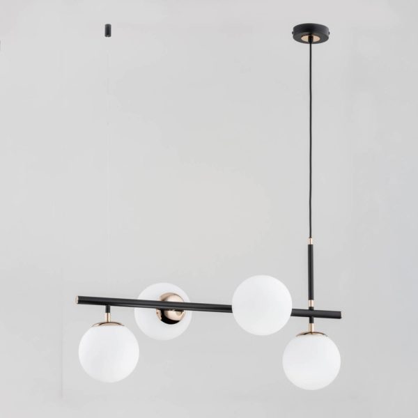 Alfa Suspension Fiore, noir/blanc/or, à 4 lampes Alfa