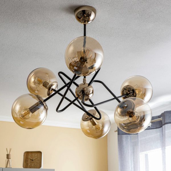 Alfa Plafonnier Virginia, 6 lampes, or/noir Alfa