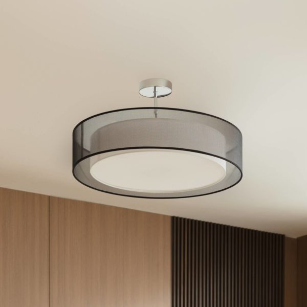 Lindby Jadora plafonnier, rond, textile, gris LINDBY