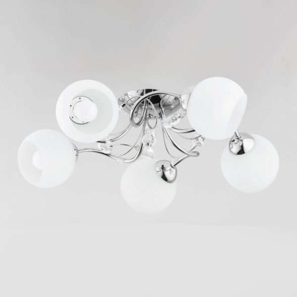 Alfa Plafonnier Livia Pro, chromé/blanc, à cinq lampes Alfa